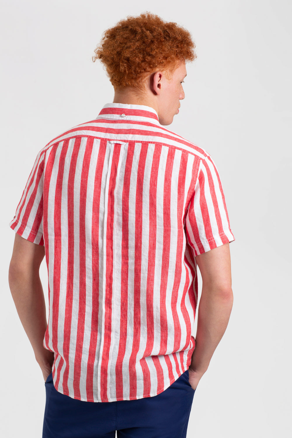 Chemises Ben Sherman B by Ben Sherman Candy Stripe Linen Short Sleeve Rose Rouge | SST-23554748